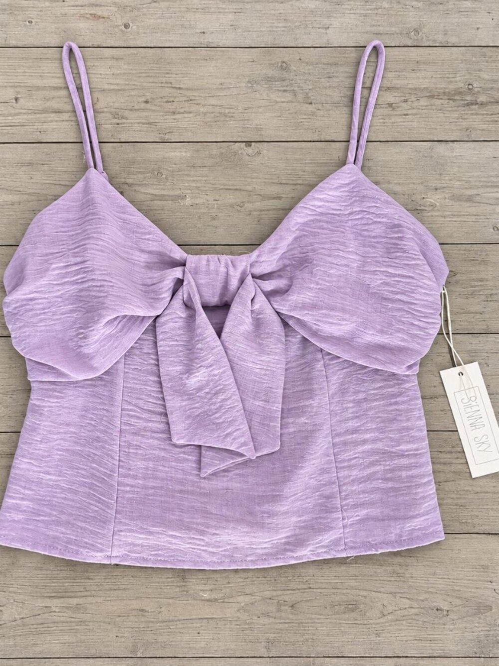 Sienna Sky Lavender Bow Front Smocked Crop Top Cami NWT Size L